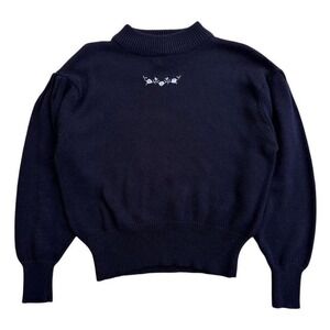 Classic Navy Cowl Neck Sweater with Subtle Embroidery